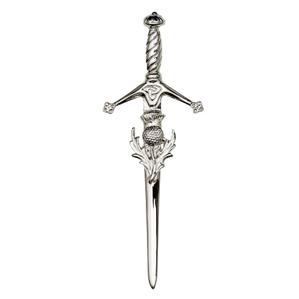 Art Pewter Pewter 100% Scottish Claidhmhor With Thistle Antique Kilt Pin, By Art