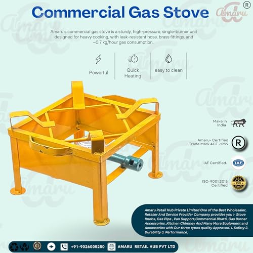 Image of Amaru Single Burner Iron Square Chulha Canteen Bhatti Commercial Gas Stove -Multi Colour, Manual (Large-14x14x10.5)