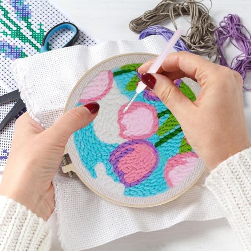Kit tapis touffeté fleurs et aiguille à fil pour art textile