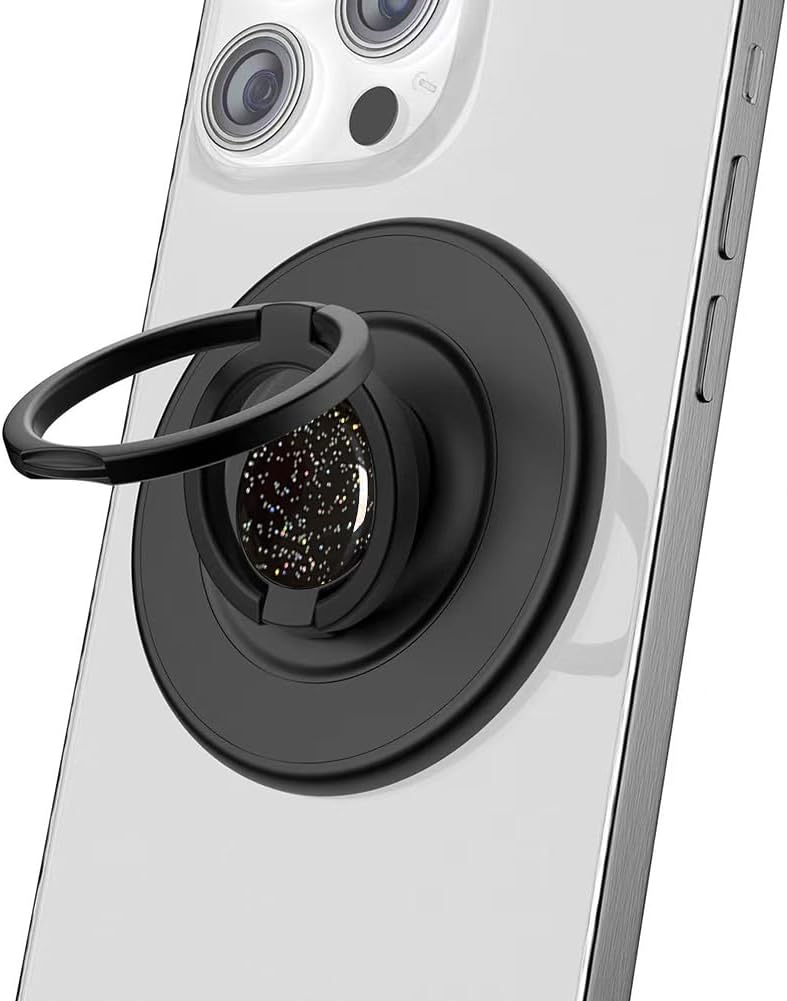 Magnetic Phone Grip Compatible with MagSafe, Magnetic Phone Ring Holder Finger Kickstand Wireless Charging Compatible, Double Cell Phone Rings Gripper Stand for MagSafe iPhone - Black Weave