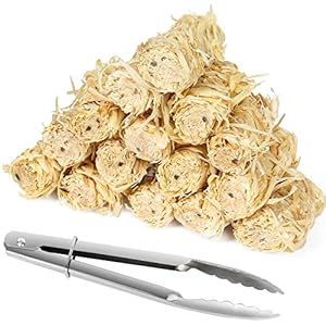 SARIVO 50pcs Charcoal Fire Starter Firelighter with Handy Tongs for Camping Grill BBQ Survival, Quick-Burn Long-Lasting Fire Stick Firewood Stove Accessory for Wild Adventure Chimney Campfire (Roll)