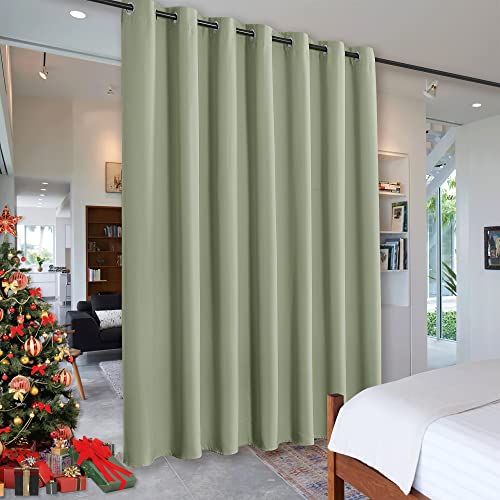 Image of RYB HOME Privacy Curtain for Sliding Glass Door, Light Block Noise Reduce Insulated Curtain Screen for Living Room Locker Room Basement Bedroom Closet, 100 inch Wide x 108 inch Long, Sage Green