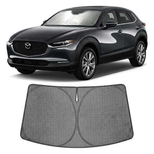 Image of Proadsy Windshield Sun Shade Custom Fit Mazda CX-30 2020-2026 Ice Crystal Black Front Window Sunshade UV and Heat Blocker Foldable Visor Keeps Car Cooler for Summer Parking and Daily Use
