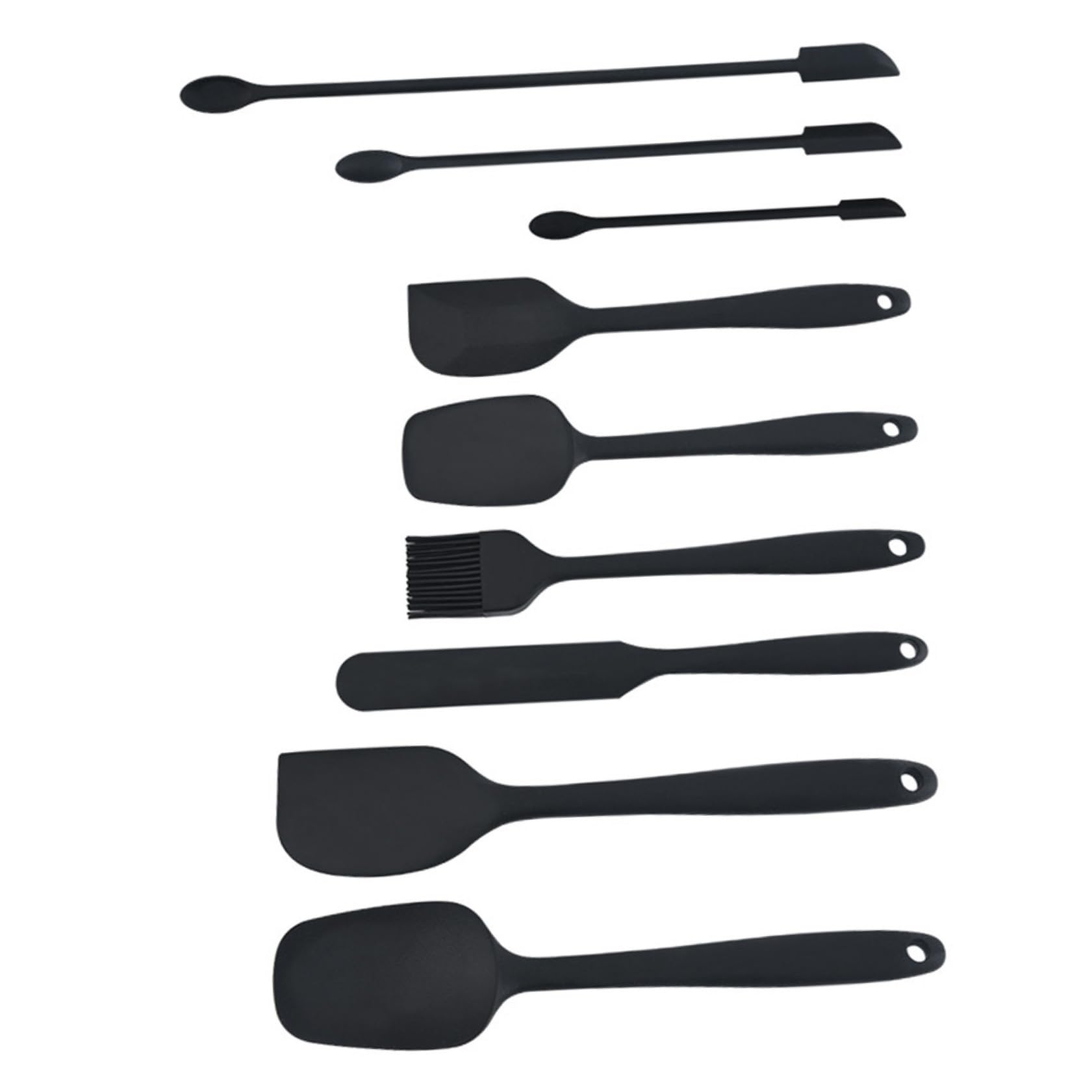 Espátulas de Silicona para Raspar Mermelada 9 Piezas Juego Resistente al Calor Negro Utensilios de Cocina para Pasteles y Crema Uso Doméstico Práctico