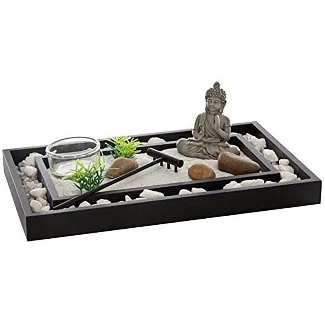 Hogar y Mas Jardín Zen Doble Bandeja, Decoración Buda Original, Portavelas.