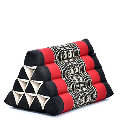 Image of Leewadee Triangle Cushion - Comfortable Backrest for TV or Reading, Incline Pillow for Relaxing Made of Kapok, 20 x 13 x 13 inches, Black Red