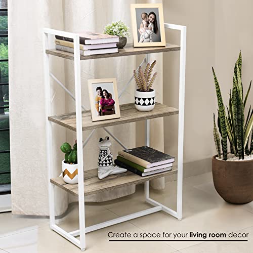 Image of ABOUT SPACE 3-Tier Book Shelf (3.5 ft) - Multipurpose Wooden Utility Rack with Metal Adjustable Bush DIY Open Display Shelf Storage Organizer Stand (L 60 x B 30 x H 105 cm)