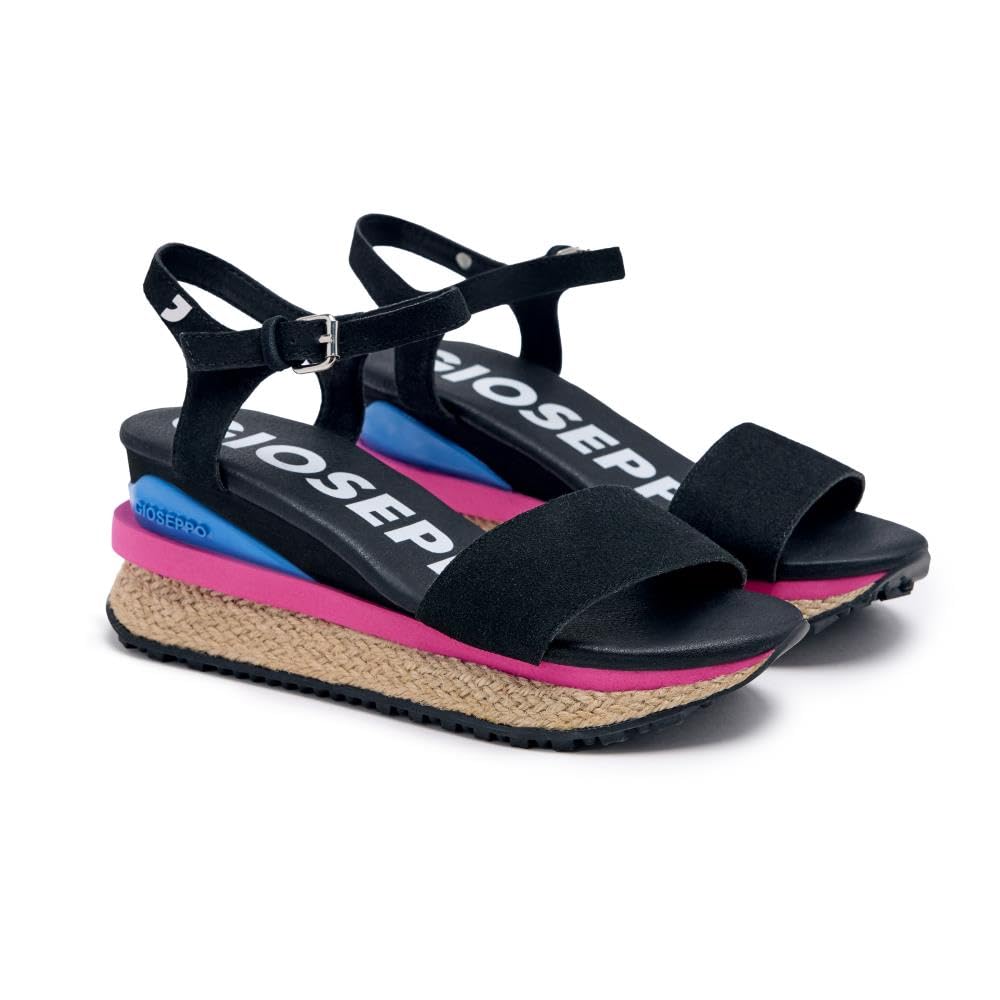 GIOSEPPO Benay Beige Sports Sandals with wedge for Women, Black/White, 8.5 UK