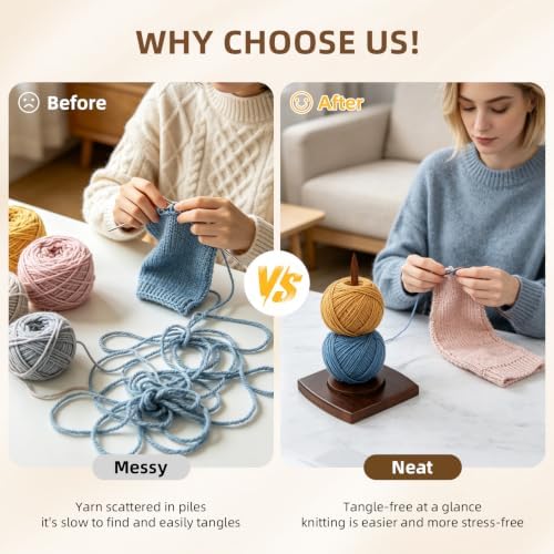 Wooden Yarn Holder for Crocheting & Knitting Smooth Rotating Yarn Spinner - 3