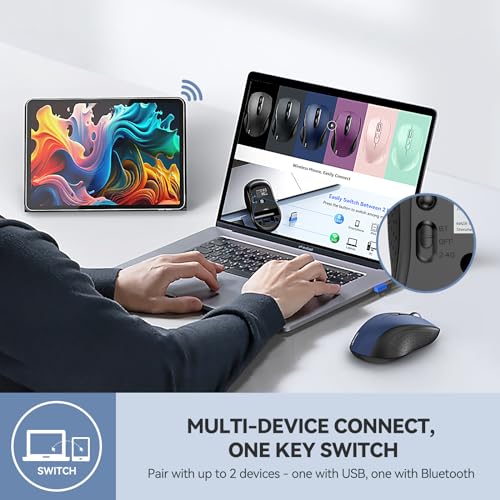 Image of TECKNET 2-in-1 Bluetooth Mouse (BT 5.0 /3.0+2.4Ghz), 6-Level 4000 DPI-Black | BT 5.0 /3.0 & 2.4G wireless mouse with 4000 DPI, silent clicks, ergonomic design, and USB receiver for laptop and PC.