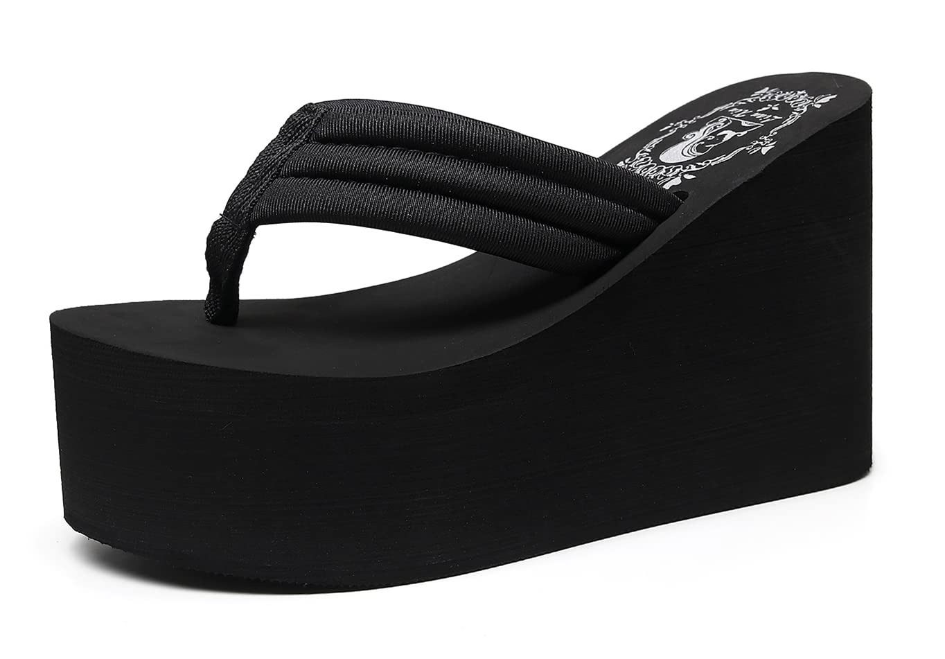 SaichiWomens Chunky High Heel Wedges Platform Flip Flops Sandals