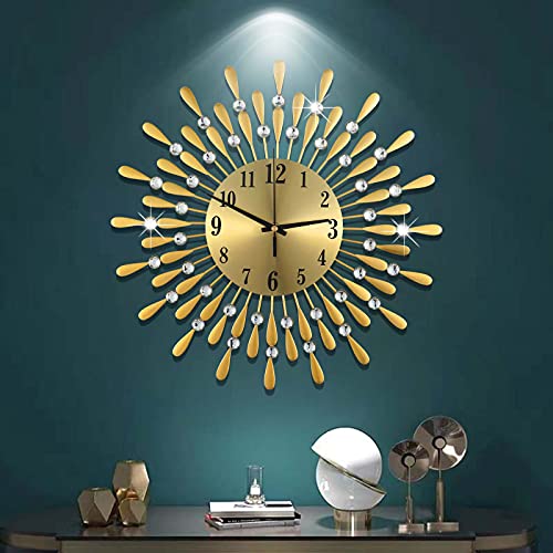 JUGV Large Wall Clock Metal Decorative Wall Clocks 3D Non-Ticking Silent Quartz Clocks with Arabic Numerals for Living Room Home Kitchen Decor