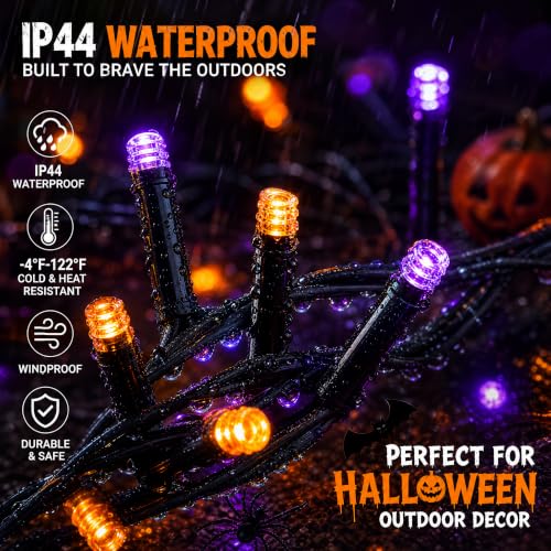 DAZZLE BRIGHT Halloween 300 LED String Lights, 100FT String Lights with 8 Lighting Modes, Halloween Decorations for Party Carnival Supplies, Outdoor Yard Garden Decor (Purple & Orange)