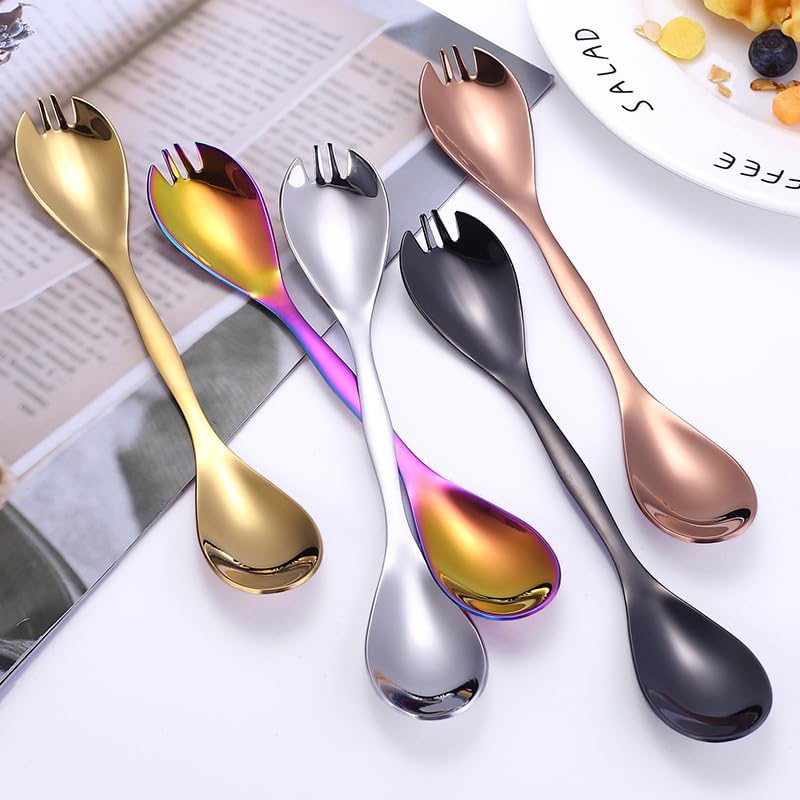 Besteckset, 1/4/6/8-Teilig, Doppelköpfige Salatlöffel Und -Gabeln Aus Edelstahl 304, Kreative Multifunktionale Löffel Mit Doppeltem Verwendungszweck，Silver-8Pcs