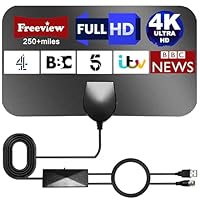 Indoor TV Aerial, Long Range Digital TV Aerial for Smart & Older TVs with Signal Booster, Magnetic Base, TV Antenna for Freeview Support 4K 1080P HD Local Channels & 18ft HD Cable (Q-Black)
