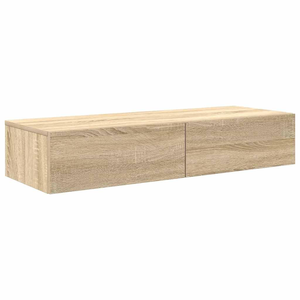 vidaXL Estante de Pared con cajones Madera contrachapada Roble Sonoma, Estante de Pared con gabinete, gabinete de Almacenamiento montado en la Pared, Unidad de Almacenamiento de Pared