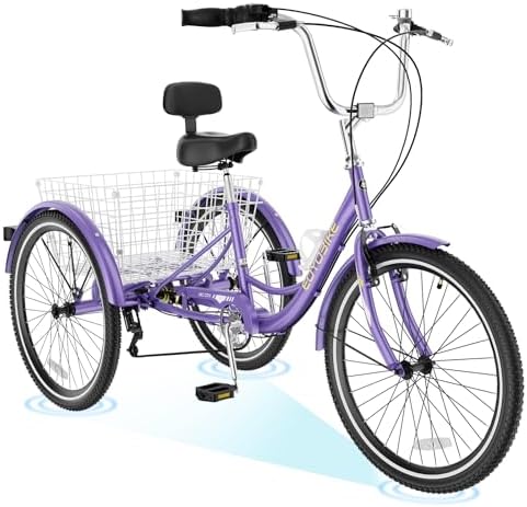 H&amp;ZT Adult Tricycle Trike Cruiser Bike with 7 Speed Gear Parking Brake Handle Low Step Large Rear Basket for Seniors Men Women Teens