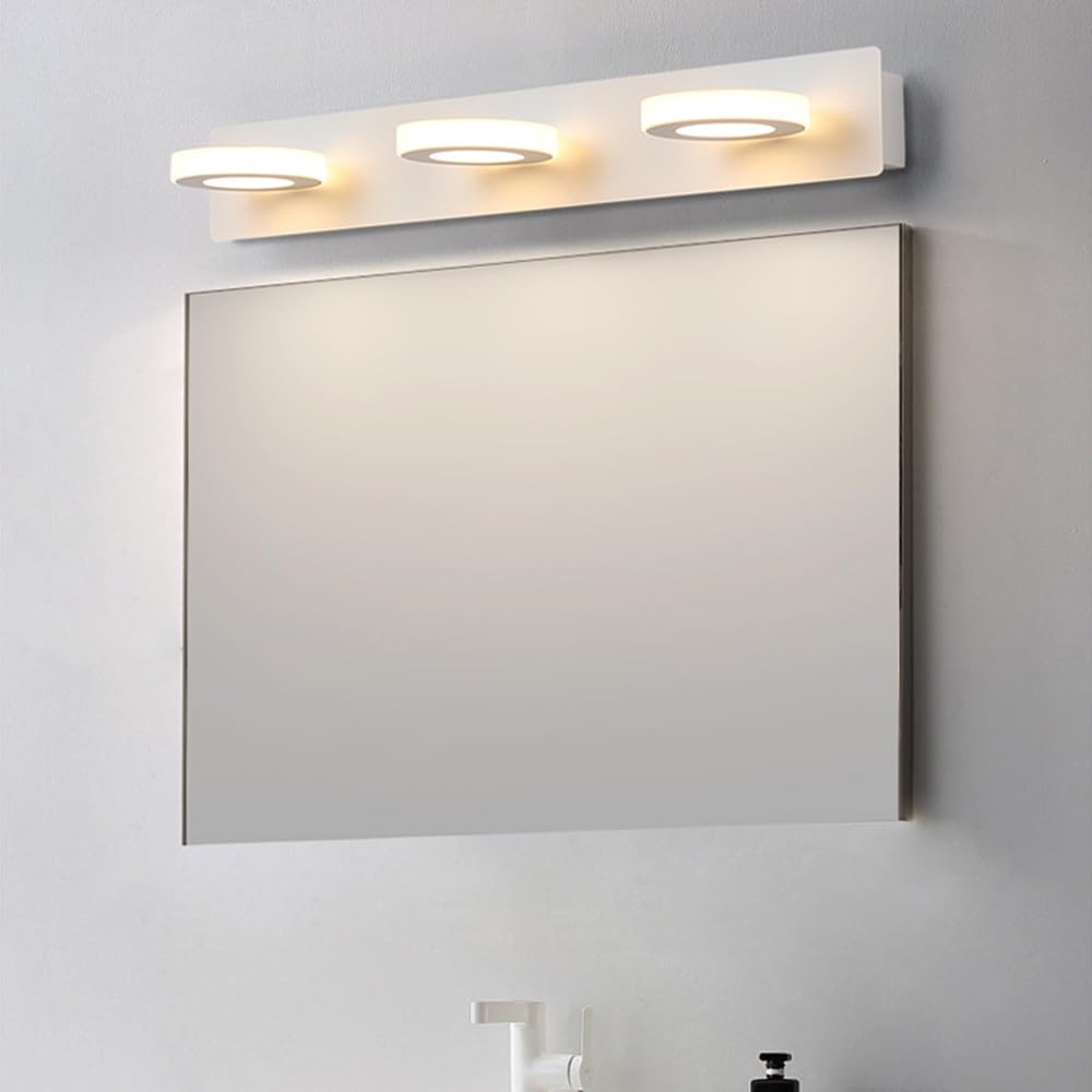 Mengjay Lampa lustrzana LED do łazienki, wewnętrzna lampa ścienna LED, 3 tryby oświetlenia, nowoczesna akrylowa lampa ścienna do sypialni, salonu, hotelu, schodów, przejścia (3 głowice)