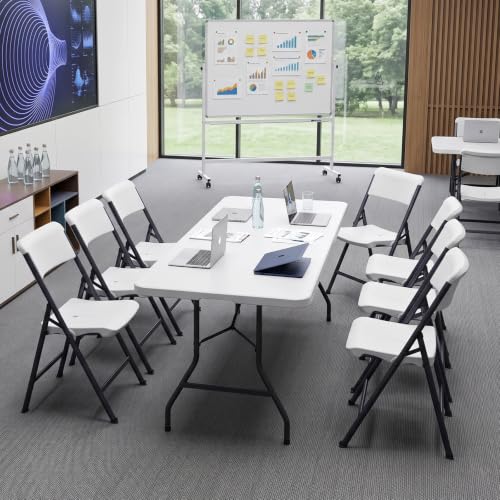MAKE CHANGES Folding Chair 4 Pack, Portable Heavy Duty Foldable Chair Plastic Seat with Steel Frame for Indoor and Outdoor, Dinning, Party, Wedding, Office, Patio, Garden, White