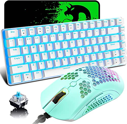 Super Cheap 🛒 Mechanical Gaming Keyboard and Mouse Combo Blue LED Backlit Keyboard,12000 DPI RGB Lightweight Gaming Mouse with Honeycomb Shell,Large Mouse Pad for Windows Gaming PC(Macaron Green)