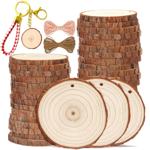 SENMUT Wood Slices 30 Pcs 3.5-4.0 inch Natural Rounds Unfinished