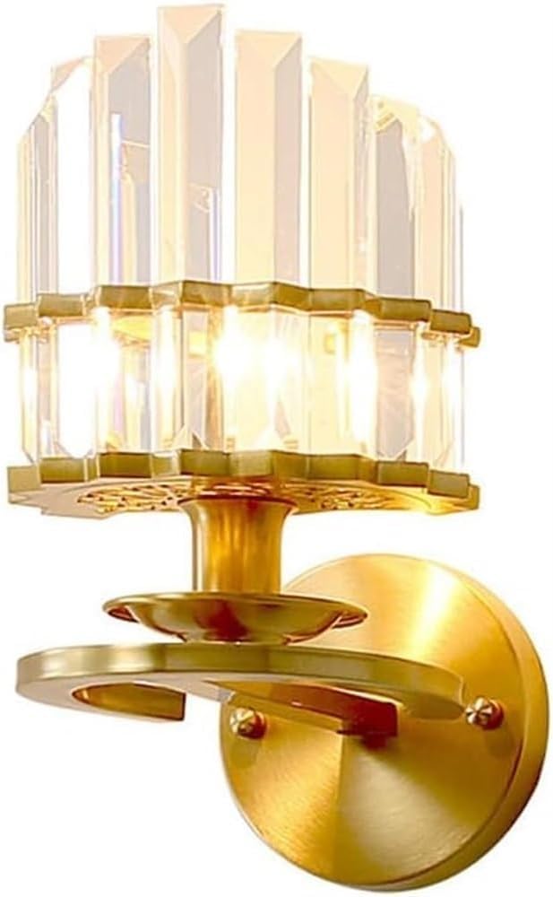 Jybnbbe Gold/Light European Interior Wall Lamp Transparent Crystal Lampshade Wall Lamp Brass Lamp Body Wall Lamp, Fixture