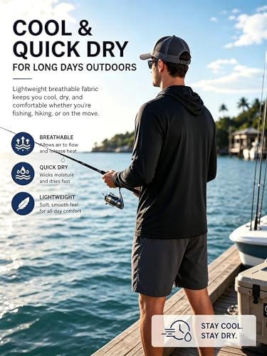 ZITY Sun Hoodie Mens Fishing Shirts for Men with Hood UPF 50+ Long Sleeve UV Protection Hooded Shirts for Mens Shirts 3 Pack — view 5