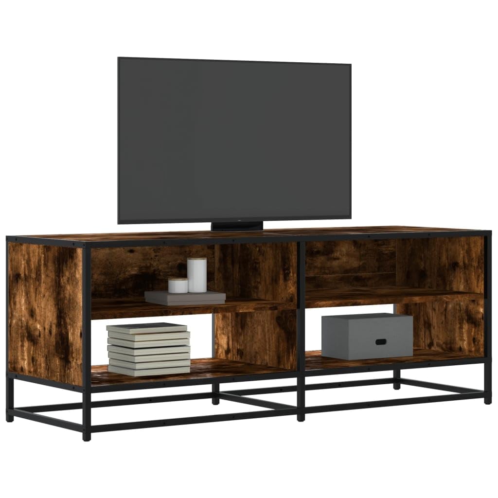 Mobile TV in rovere affumicato, 120,5 x 40 x 46 cm, in legno e metallo, con vano portaoggetti, mobile per il soggiorno per home theater e camera da letto