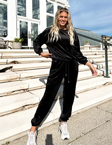 Beyove Velour Tracksuit Women Top And Ankle Length Bottom Casual Suit Plus Size Athleisure Outfits For Women Black Xl #TOP1