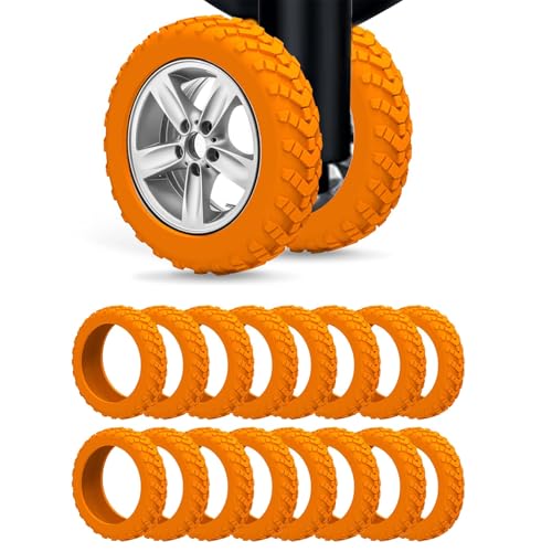 16PCS Luggage Wheel Covers, Silicone Suitcase Wheels Protector for 2-2.5 Inches, Anti-Wear and Anti-Noise Universal Wheel Protective Cover for Travel (Orange)