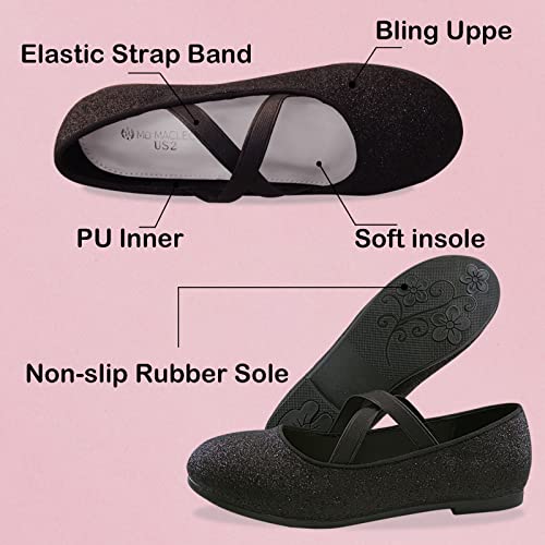 Girls Dress Shoes Princess Ballet Flats Low Heel Mary Jane Glitter Shoes with Elastic Strap for Toddler Little Big Kids3
