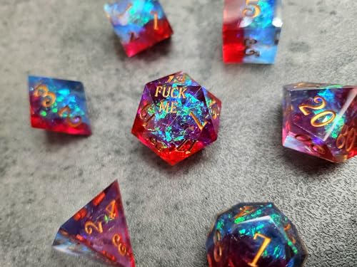 Sharp Edge F Words Crystal Polyhedral 7 Dice Set for Dungeons & Dragons, DND, D&D, Tabletop RPG, Red