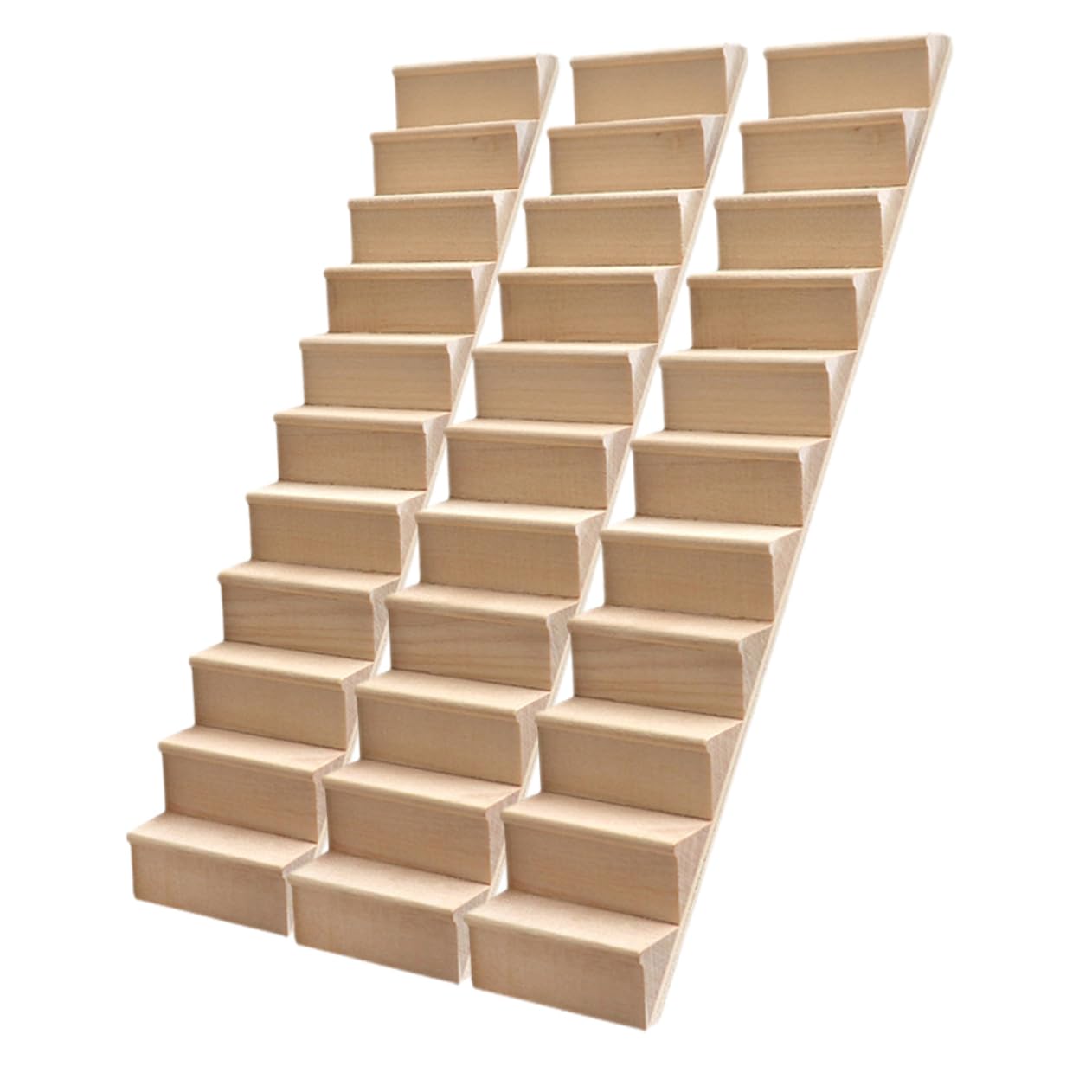 VICASKY 3pcs Scale Miniature Wooden Dollhouse Stairs Pre Assembled Unpainted Armless Staircase for Doll House Furniture Decor Simulated Model for Play House Accessories