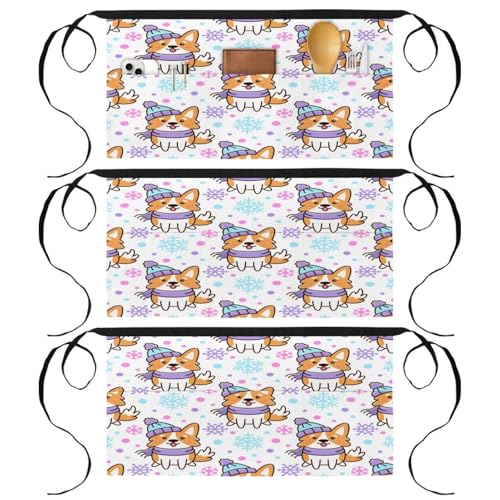 Tabliers courts de chef avec 3 poches pour cuisine et bistrot | Lot de 3 demi-tabliers