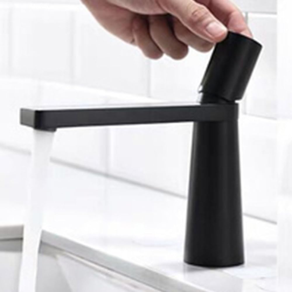 Grifo de lavabo Fregadero de baño Monomando Agua fría y caliente Grúa Mezclador de lavado Grifo Grifo montado en cubierta, Negro (Corto)