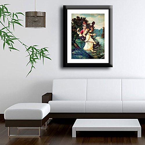 Image of Tallenge - Saraswati - Raja Ravi Varma Mythology Collection - Small Poster Paper - Framed (12 x 18 inches)