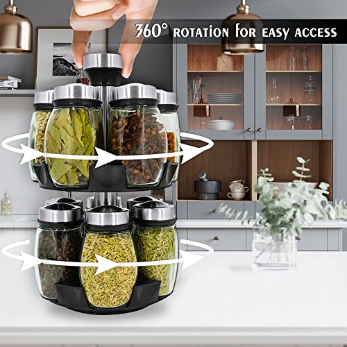 Revolving Spice Rack Organizer Countertop, Spinning Spice Storage Rack Tower Organizer with 12 Empty Jars, Rotating Spice Holder Shelf Seasoning Rack Shelf, Spice Seasoning Bottle Organizer - Image 3