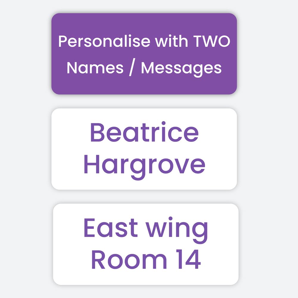 96 Personalised Stick-On Name Labels for Adults – Purple Text on White – Waterproof, Durable Labels for Clothing & Personal Items – Ideal for Care Homes, Nursing Homes & Hospitals (SFP)