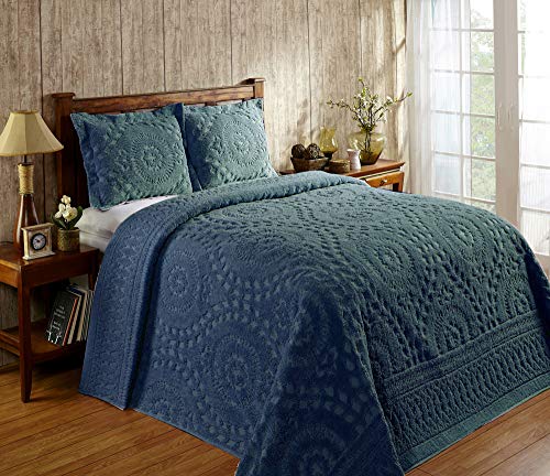 Better Trends Rio Bedspread Set Available With Matching Shams, Super Soft And Light Weight In Medallion Design 100% Cotton Tufted Machine Washable Tumble Dry, King Bedspread Set, Teal #TOP15