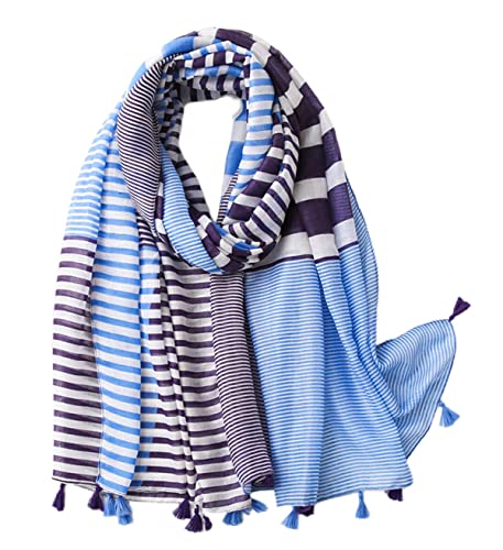 FAIRYGATE Schal für Damen blau gestreifter Schals Elegantes Accessoire für Frauen Halstuch SchulterTuch Viskose Stola Scarves 23011