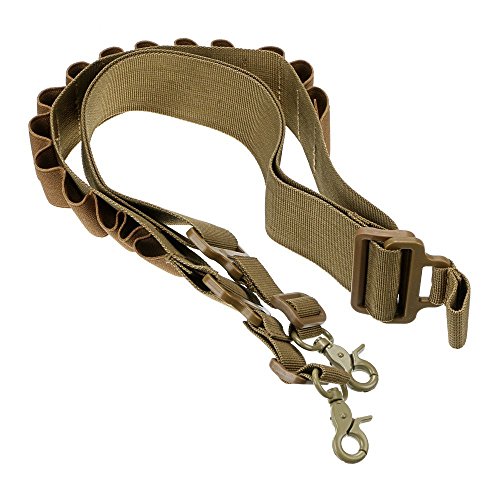 Viriber Tactical Heavy Duty Shotgun Straps 15 Round Ammunition Bandolier Belt 20GA and 12 GA Nylon (Khaki)