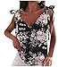 Damen Sommer Tank Tops Floral Shirts Dressy Casual Tie Up Blusen Weste Tiefer V Ausschnitt Ärmellos Trendy Tops T-Shirts, Schwarz , M