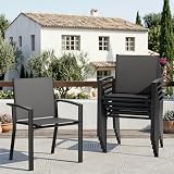 Amopatio Gartenstühle Stapelbar 4er Set, Gartenstuhl mit Armlehnen Anthrazit-Balkonstuhl Wetterfest, Stapelstühle, Terrassenstühle Wetterfest 160kg Belastbar, Garten Stühle für Balkon, Terrasse
