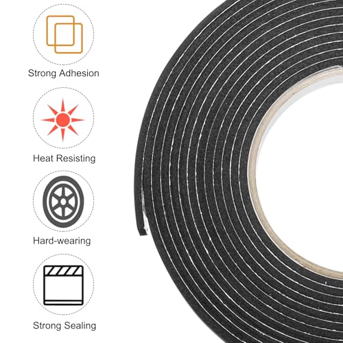 Image of uxcell 4pcs Rolls Single Sided Foam Tape Removeable EVA Sponge Mounting Tape Strong Adhesive Tape Strips(Black, 13ft x 1 /2 inch x 1 /8 inch) for Home Paint Wall Hanging Poster Decor