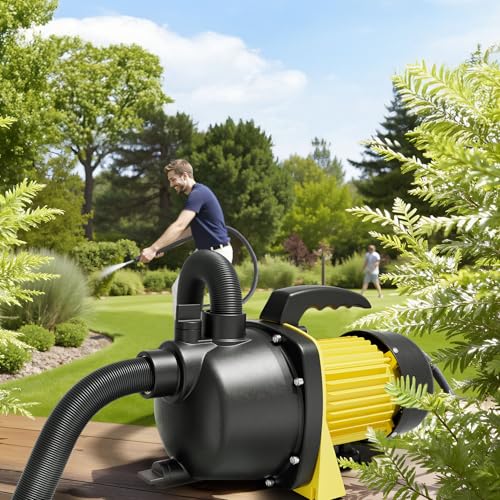 Wiltec Gartenpumpe 3800/h, 1200W, mit Tragegriff & Wasserablassschraube, max. Förderhöhe 48m, für...