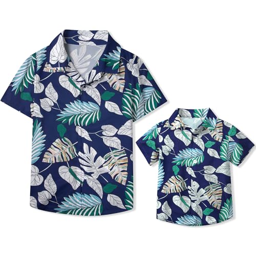 Hawaiian Dad and Son Matching Shirts - Floral Short Sleeve Button Down Shirt Summer Family Vacation Boy Fathers Gift Set