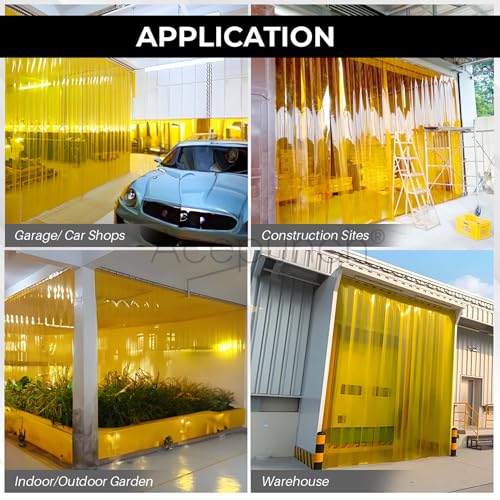 Image of Yellow Kit PVC Smooth Plastic Strip Door Curtain 3x7 ft. (36x84.2 in) Standard Clear Waterproof Commercial Walk in Freezers Warehouse Garage Gate Doorway Clean Rooms Heavy Duty Vinyl 1173