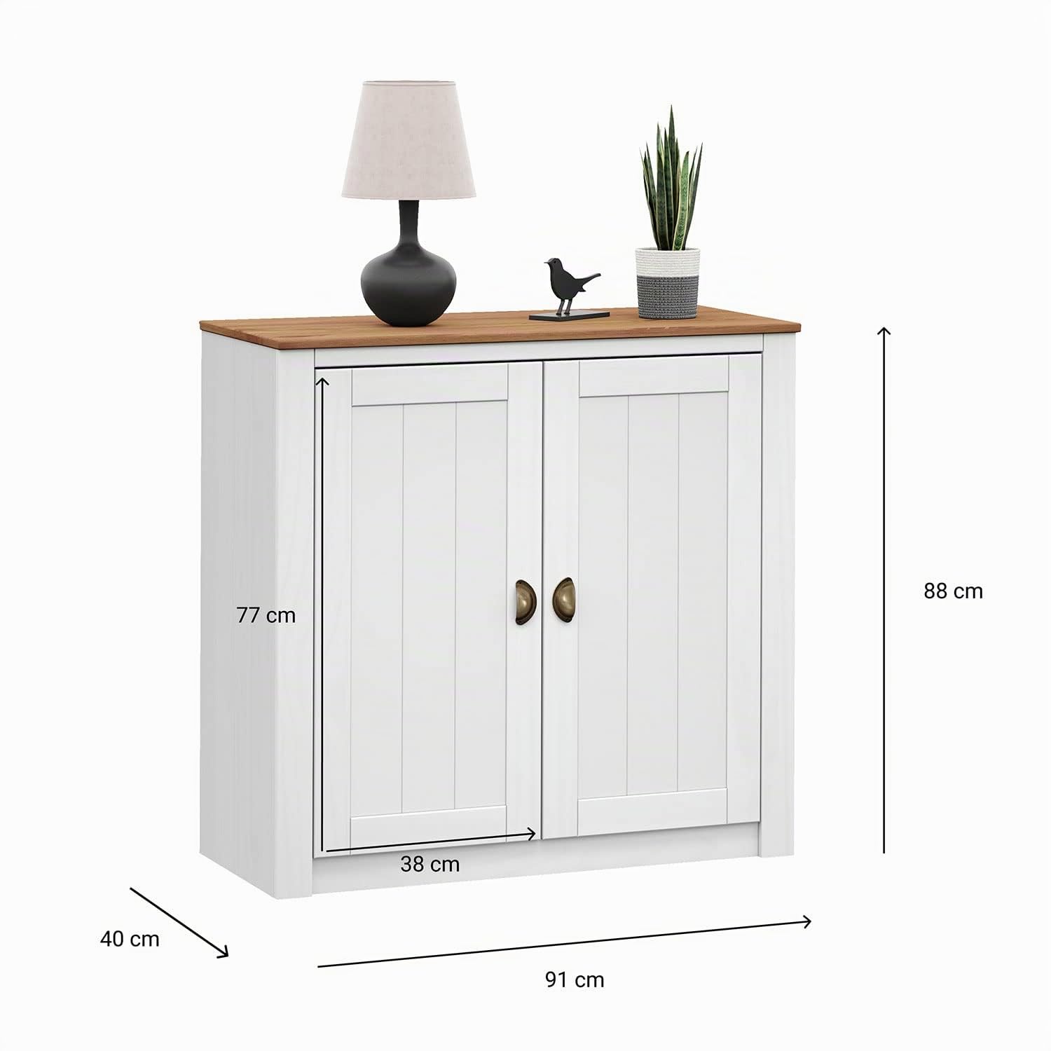 IDIMEX Kommode Bolton aus Kiefer in weiß/braun, Sideboard mit 2 Türen und Muschelgriffen, Buffetschrank aus Massivholz inkl. Einlegeböden