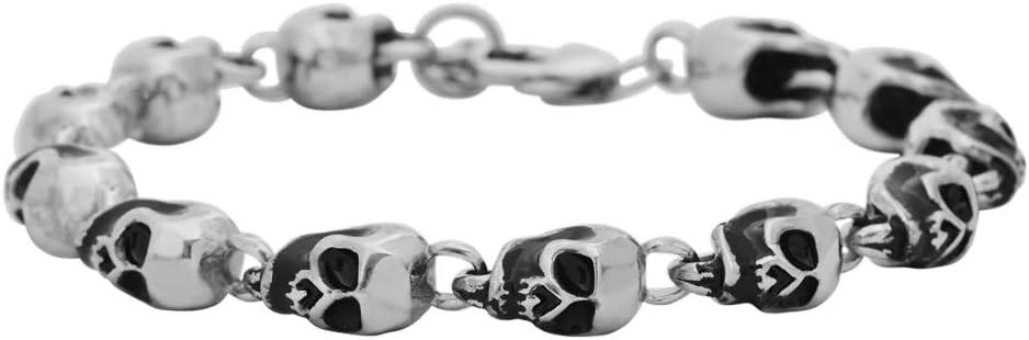 Magna Men's Stainless Steel 3D Skull Chain Link Bracelet