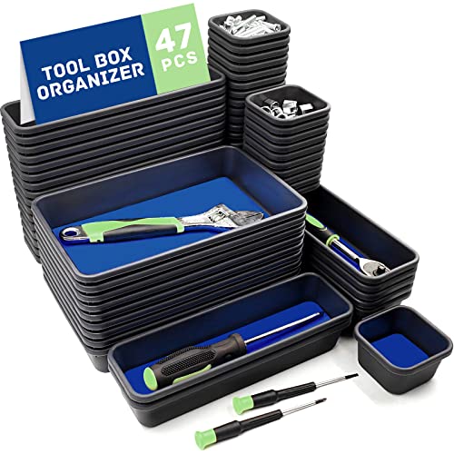 Vexercisehoop Tool Box Organizer, Tool Drawer Organizer Tray Divider, Toolbox Organization, Garage Tool Organizers and Storage, Tool Box Accessories for Rolling Tool Chest Cabinet (Blue (47PCS))